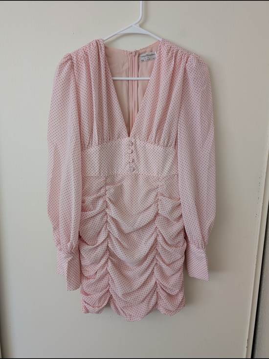 Seven Wonders Dresses & Skirts - Seven Wonders Womens 4 Ruched Polka Dot Pink Mini Dress Coquette Cottage Party